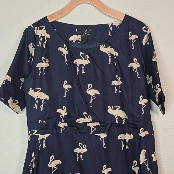 Just Cavalli Swing Midi Dress Navy  100% Silk Short Sleeve Midi Dress Size Small - Picture 2 of 9